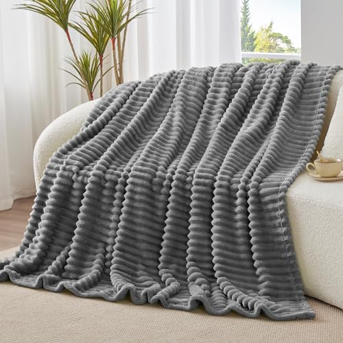 Image of BEDELITE Ribbed Grey Throw Blanket for Couch, 50 inchx60 inch | Ultra-Soft Plush Fleece, Warm Yet Lightweight, Ribbed Texture, Home Decor, Machine Washable, Giftable, All-Season Use