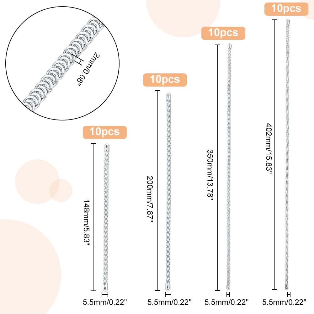 PH PandaHall 40 piezas de varillas de metal en espiral de 4 tamaños para modelar corsé, corsé de platino, deshuesado, corsé en espiral para vestido de boda, disfraces, costura, suministros de