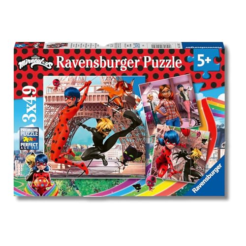 Ravensburger - Puzzles Miraculous Pack de 3 | Puzzle 5 anos ou mais, presentes para crianças de 5 anos de 3 x 49 peças | quebra-cabeças crianças de 21 x 21 cm puzzle