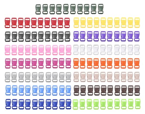 HAXIHA 150PCS Latérale en Plastique Mini Boucles,3/8 Pouce Boucles Réglables Couleur 10mm Latérales en Plastique Enfichables pour Paracord Bracelets,Collier...