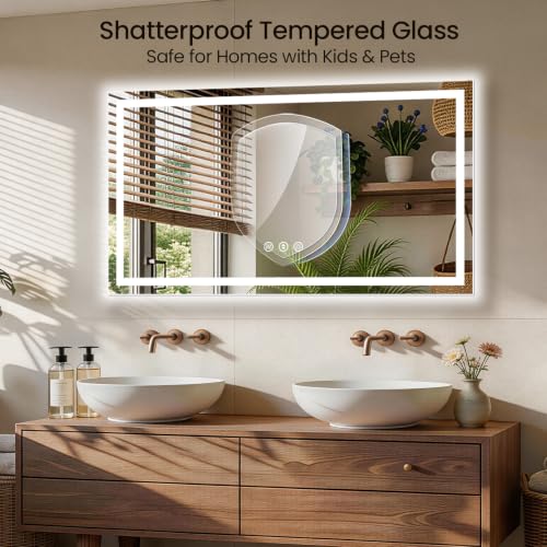Image of 60x40 LED Bathroom Mirror with Anti-Fog, Backlit & Front Lit, Memory