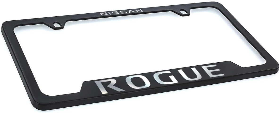 Nissan Rogue Black Coated Zinc License Plate Frame with Exposed Logo - Notch Bottom Frame
