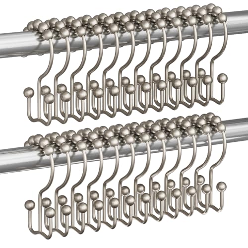 Image of Titanker Shower Curtain Hooks Rings, Rust Resistant Metal Double Glide Shower Hooks Rings for Bathroom Shower Rods Curtains, Set of 24 Hooks - Matte Nickel