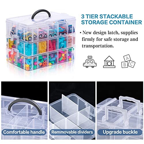 Arranpace 3 Layers Craft Stackable Storage Box, Art Container 30 Compartments Plastic Organizer Bin For Beads, Toy, Hair Accessories, Sewing, Washi Tapes, Nail Polish #TOP2