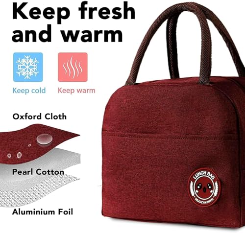Image of Insulated Lunch Bag for Office, School, Men, Women, Hot & Cold Lunch Box, Tiffin Pouch (Red Bag)