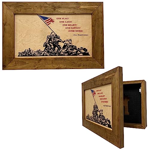 Bellewood Designs Hidden Gun Safe - Iwo Jima Wall Gun Safe - United States Marines Hidden Wall Storage - Wood Gun Cabinet - Handcrafted Gun Concealment Furniture - Hidden Gun Storage