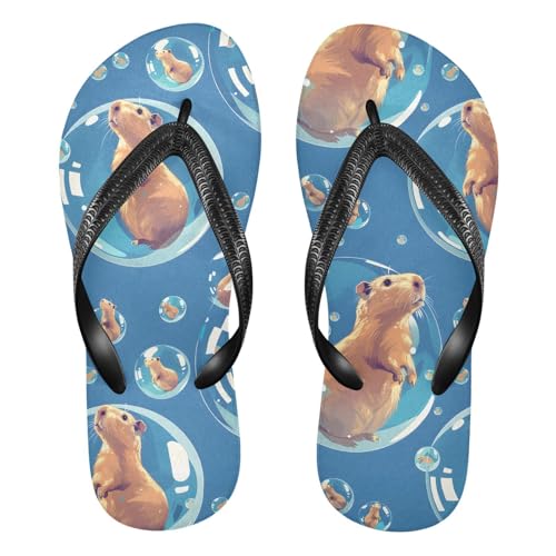 ALAZA Blue Capybara Bubbles Flip Flops for Women Fashion Beach Slippers Comfort Mens Flip Flops Non-Slip Rubber Shower Slippers Sandal for Hotel Travel Sport,XS