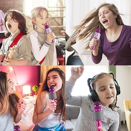 Image of Wireless Bluetooth Kids Karaoke Microphone with Speaker, Age 3-12 | Rechargeable, LED Lights, Voice Effects, Music Player, Portable