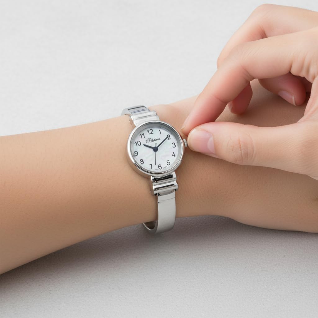 Blekon Collections Japanese Quartz Women's 22mm Case Small Metal Cuff Bangle Watch