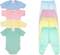 Kit 4 Peças Bebê Body Manga Curta e Mijão 100% Algodão Enxoval Maternidade