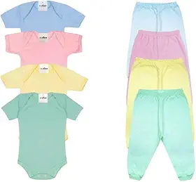 Kit 4 Peças Bebê Body Manga Curta e Mijão 100% Algodão Enxoval Maternidade