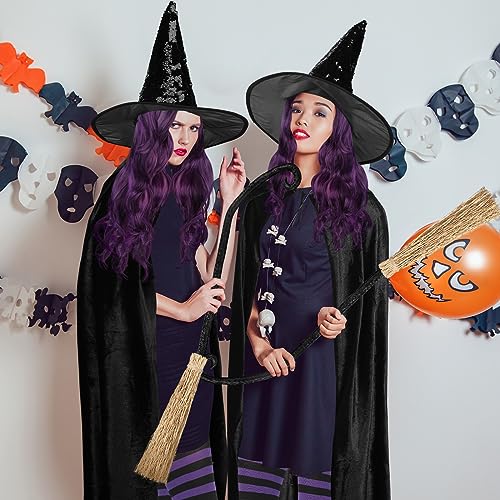 Mepase 5 Pcs Halloween Witch Hats Witch Costume Cloak Cosplay Witch Cape Purple Nylon Striped Tights Cosplay Wig Witch Brooms For Women Adults Party Costume Accessory thumb #5