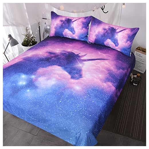 BlessLiving Purple Galaxy Unicorn Bedding Set Twin Duvet Cover for Kids Girls Psychedelic Space Unicorn Bedset 3 Piece Pink Purple Sparkly Unicorn Bedspread Psychedelic Duvet Comforter Cover