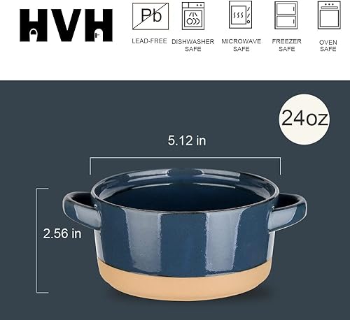Miniatura 4 de HVH Juego de 4 cuencos de sopa con asas, aptos para microondas, tazón grande de sopa de 24 onzas para sopa, cereales, frío, estofado de res, cuencos