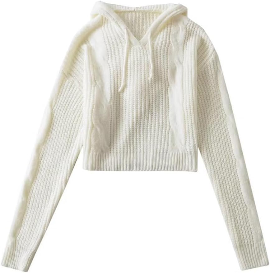 Pullover Hooded Drawstring Short Sweater Loose Casual Women's Lazy Knit Outerwear