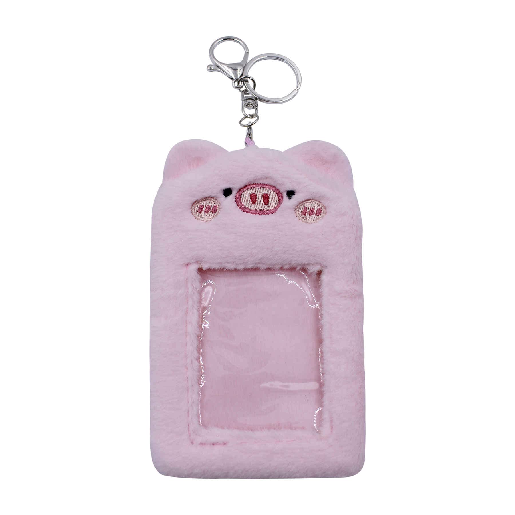 JUMISEE Cute Plush Kpop Photocard Holder with Keychain, Cartoon Bear Photo Sleeve ID Bank Credit Card Holder Protector