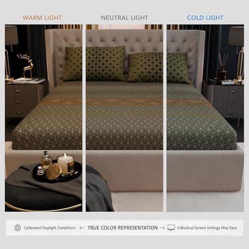 Image of Stoa Paris 100% Bamboo Cotton King Size Fitted Bedsheet with 2 Pillow Covers, 200TC Printed Bed Set, Breathable, All-Season Comfort, Home Decor, Imperial Grandeur - Garden Grove (182cmx198cm+30cm)