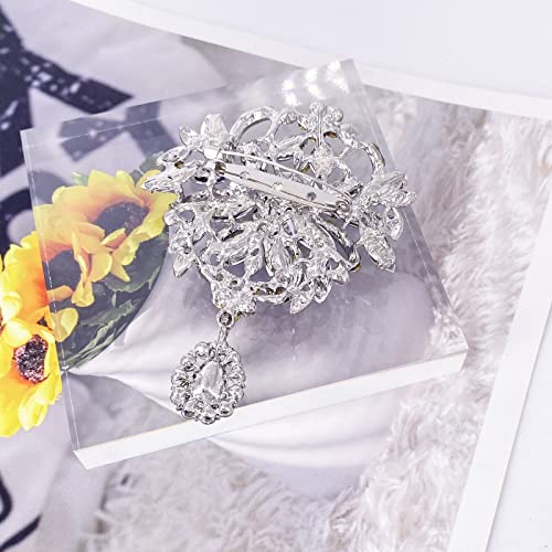Image of LAXPICOL Wedding Bridal Big Brown Crystal Rhinestone Bouquet Brooch Pin for Women Golden Tone