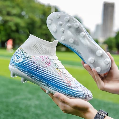 Soccer Cleats Boys,Casual High-top Turf Youth Football Cleats,Comfortable Breathable TF Cleats Kids Football Shoes,Non-Slip,for Outdoor/Athletics (Color : White, Size : 2.5)3