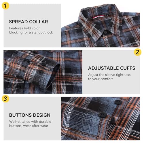 Image of WARHORSEE Flannel Shirt for Men Long Sleeve Button Down Plaid Shirts | Soft Cotton Blend for Multi-season Wear, Lightweight yet Warm, Dual buttoned storage pockets, Machine Washable Easy Care