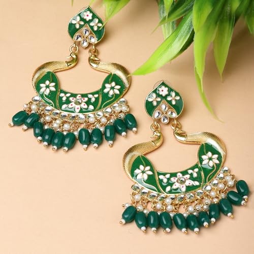Gold-Plated Kundan & Pearls Peacock Drop Earrings