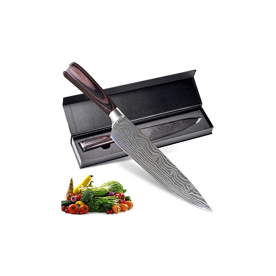 OWUYUXI Chef Knife, 8 Inch Kitchen Knife, Professional Japanese AUS-10V Super Stainless Steel Chefs Knife with Ergonomic Handle, Durable Sharp Cooking Knife with Gift Box.
