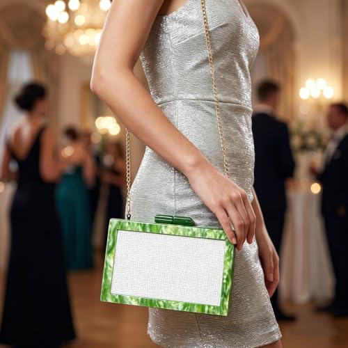 Image of RomanticDesign Women Acrylic Handbag Rattan Woven Pattern Square Box Crossbody Handbag Shoulder Bag Chain Purse