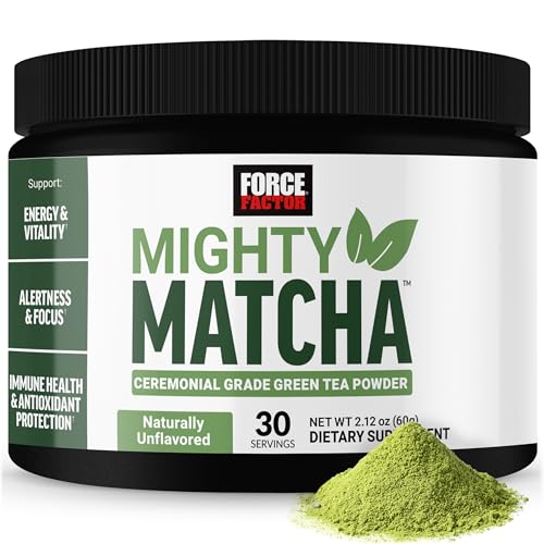 Force Factor Mighty Matcha Powder Premium Organic Matcha Green Tea Superfood to Support Calm Energy Focus Antioxidant Protection & Vitality Naturally Unflavored 30 Servings