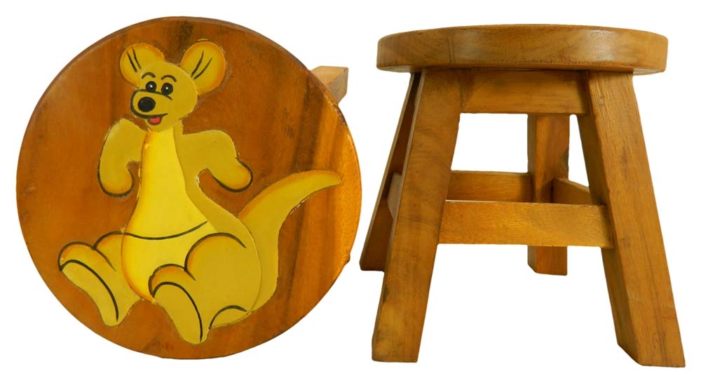 Children's Wooden Stool, Cute Kangaroo Design - Handmade Acacia Wood - Small Chair, Footstool or Side Table - Nursery & Bedroom Decor - Fun Step Stool for Kids - Ideal Christmas & Birthday Gift