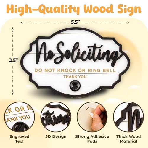 Image of Woodamore No Soliciting Sign For House Door - Do Not Knock Or Ring Doorbell Sign For Front Door Hanging, No Soliciting Signs For Home, No Solicitors Signs For Office
