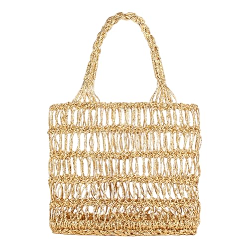 FUNSEED Borsa da spiaggia in paglia, da donna, in oro e argento, per spiaggia e piscina, Oro, Small
