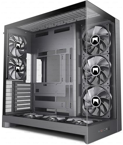 Image of H2 (2026) HYXN ATX PC Case, Pre-Installed 8 No ARGB Fans (6X140mm,2X120mm), Large Dual-Chamber ATX Mid-Tower Airflow Computer Case, Gaming PC Case, 420mm Radiator Support, Type-C 3.2 (Black)