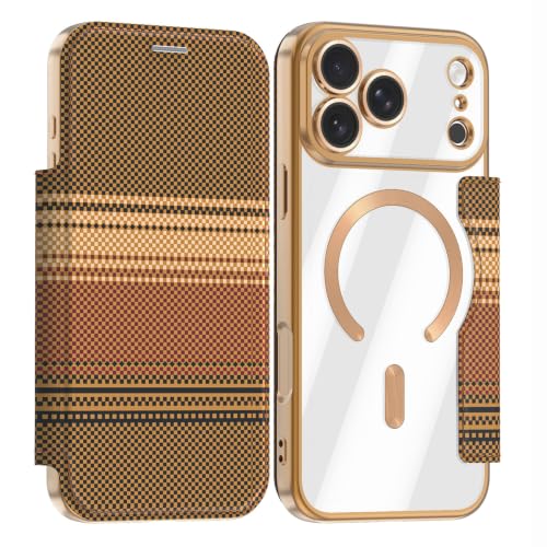 Coque iPhone 17 Pro magnétique en cuir marron à rabat