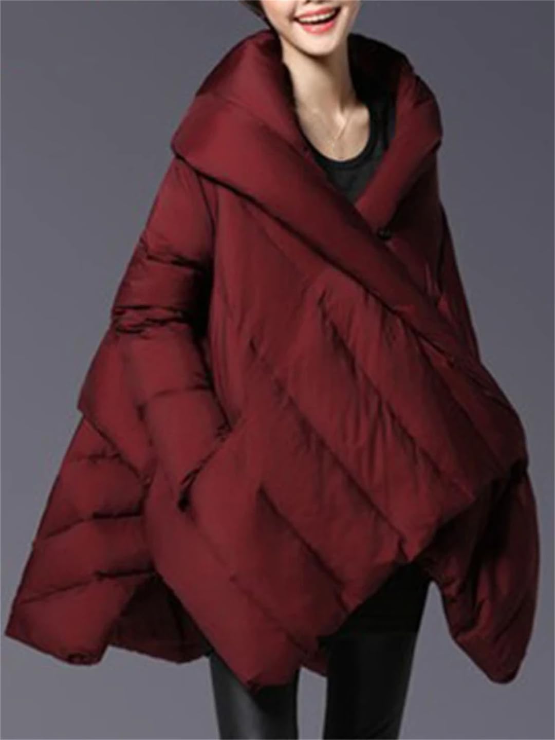 Women's Irregular Down Jacket Solid Color Long Sleeve Lapel Zipper Loose Mid-Length Outerwear