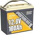 Power Queen 12V 100Ah Mini LiFePO4 Battery, Built-in 100A BMS, Max.1280W Load Power, Grade A Deep Cycle Lithium Battery Cells,10-Year Lifetime, Perfect for RV, Boat,Off-Grid, Solar