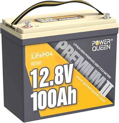 Power Queen 12V 100Ah Mini LiFePO4 Battery, Built-in 100A BMS, Max.1280W Load Power, Grade A Deep Cycle Lithium Battery Cells,10-Year Lifetime, Perfect for RV, Boat,Off-Grid, Solar