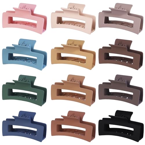 12 Pcs Hair Claw Clips 3.5 Inch Non-slip Square Matte Claws for Women, Strong Hold Banana Clip for Thick Thin Hair,Multi-color