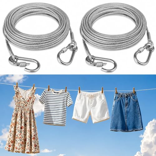 Image of Heavy Duty Clothesline Rope 10M Steel Wire with Hooks Silver