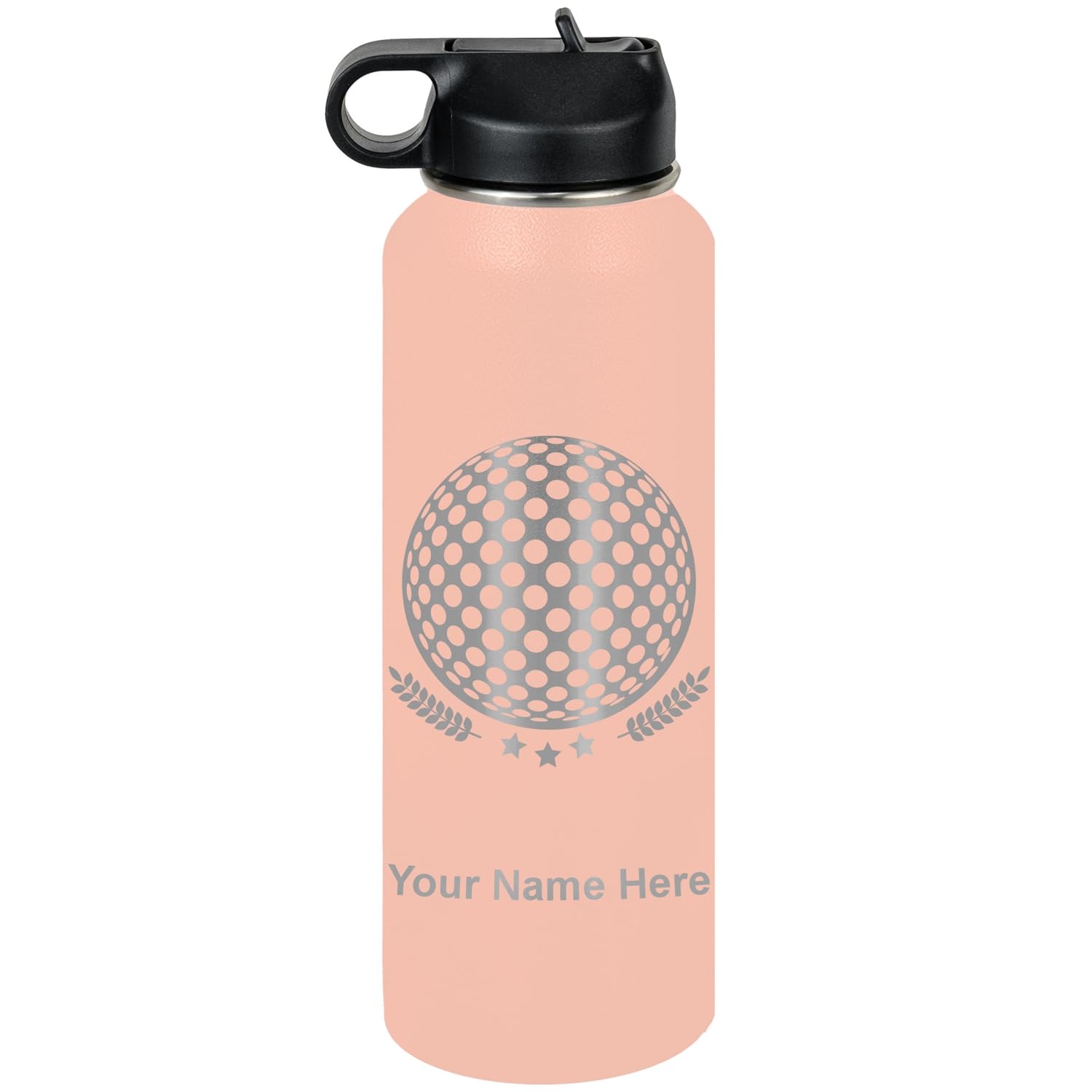 LaserGram Personalized Water Bottle, Golf Ball, Stainless Steel Double Wall Vacuum Insulated with Flip Top Straw, Custom Engraved Gift (40oz / 1180ml Coral)
