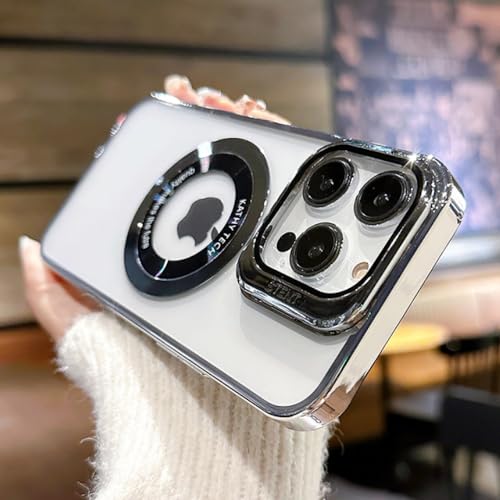 Étui rigide haut de gamme pour iPhone 14 Pro Max avec placage argent et bague de support métal