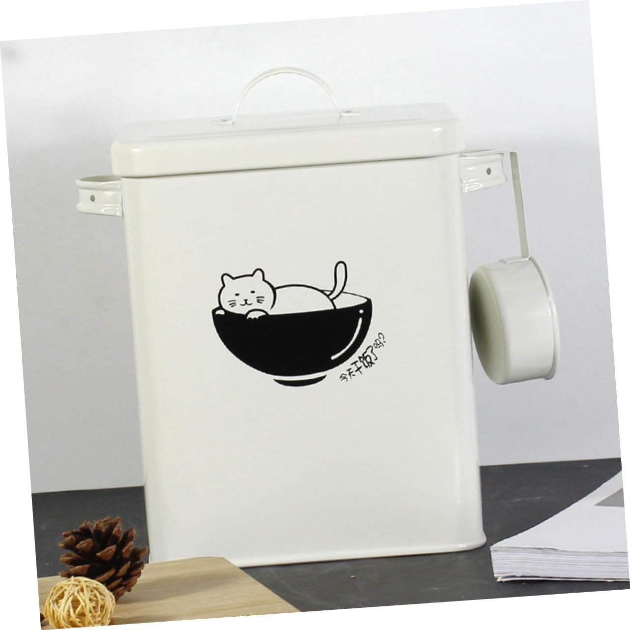 Contenedor de Alimentos para Mascotas de Hierro Blanco, Hermético y Fácil de Limpiar, Que Previene la Humedad para Almacenar Pienso de Perros y Gatos