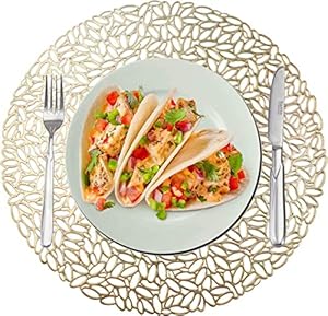 Sajani Beautiful Design Table Place mat, Place mats for Dining Table, Pressed Vinyl Metallic placemats for Dining Table, Washable & Non Slip Dining Pad (Pack of 1) (Petal Mat)
