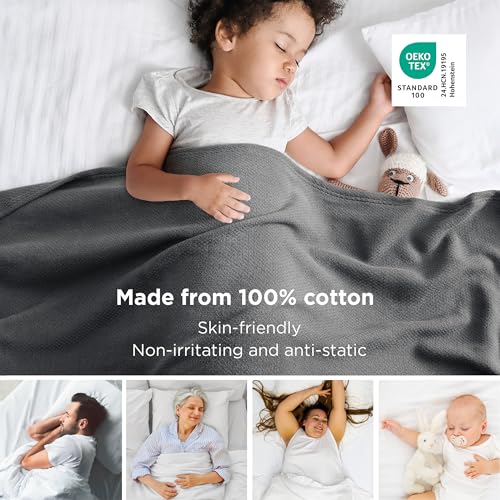 Image of Bedsure 100% Cotton Blanket, Herringbone Weave, Throw XL, Dark Grey