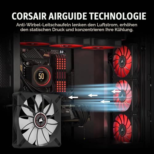 Corsair ML140 LED ELITE, 140mm PWM-Lüfter mit LEDs (CORSAIR AirGuide-Technologie, Magnetschwebelager, Bis zu 1.600 U/min, acht helle LEDs… – Ansicht 3