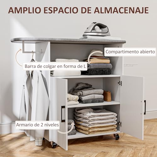 Meuble planche à repasser HOMCOM blanc pour optimiser la buanderie et le salon - 5