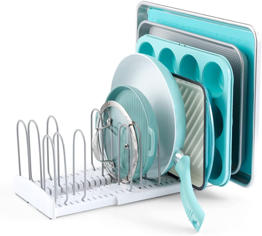 YouCopiaStoreMore Expandable Pan and Lid Rack, Adjustable Pot Lid Organizer for Kitchen Storage, 12.5”-22” Wide,White