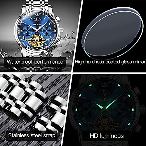 Image of OLEVS Mens Automatic Watches Skeleton Mechanical Self Winding Luxury Fashion Dress Wrist Watch Luminous Waterproof