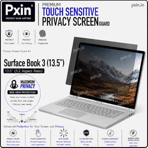 Image of Pxin Aura | Compatible with Microsoft Surface Book 3 | 13.5 Inch Ultra Touch Sensitive Privacy Screen | Anti Blue | Anti Glare | UltraThin for Hyper Touch | Anti UV | Privacy Filter