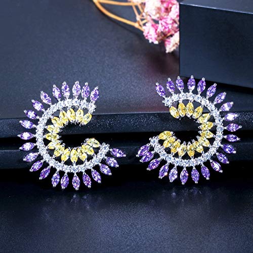 Grosse boucle d'oreille goujon femme cristal violet jaune ronde unique