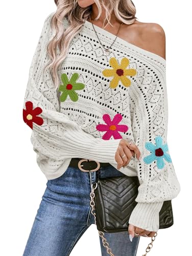 Image of Cakulo Womens Floral Off Shoulder Oversized Pullover Sweaters